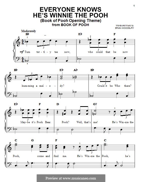Everyone Knows He's Winnie the Pooh (Book of Pooh Opening Theme): Facil para o piano by Brian Woodbury