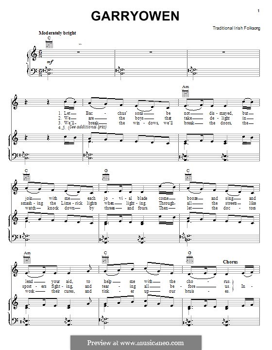 Garryowen: Para vocais e piano (ou Guitarra) by folklore