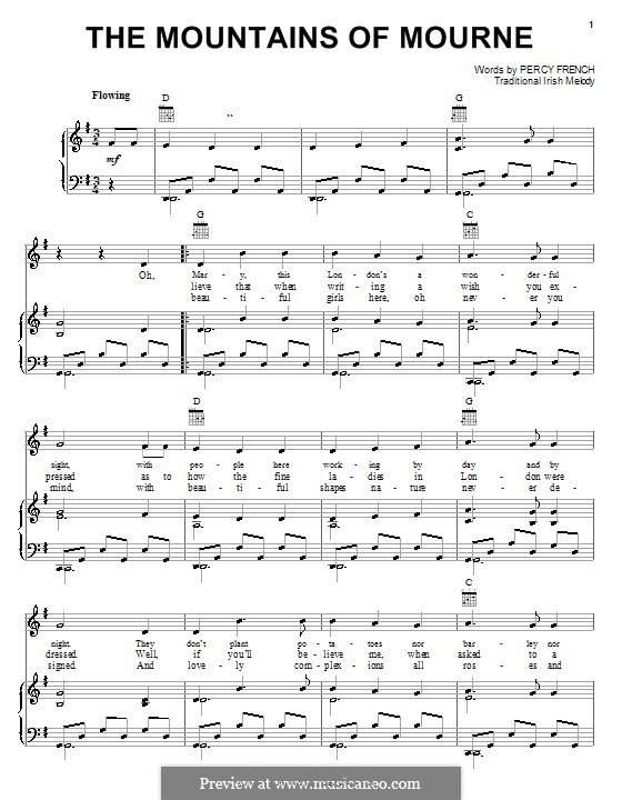The Mountains of Mourne: Para vocais e piano (ou Guitarra) by folklore