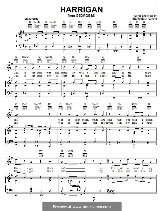 Harrigan: Para vocais e piano (ou Guitarra) by George Michael Cohan