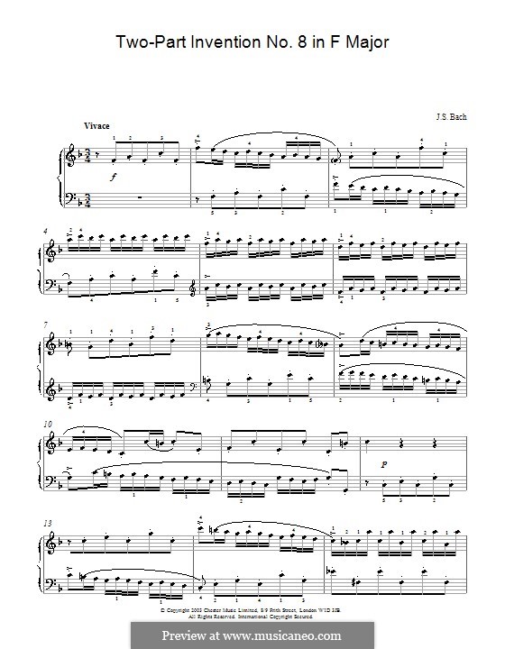 No.8 in F Major, BWV 779: Para Piano by Johann Sebastian Bach