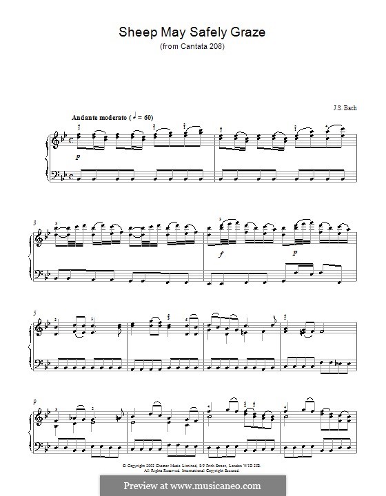 Sheep May Safely Graze (Printable Scores): para piano (partituras de alta qualidade) by Johann Sebastian Bach