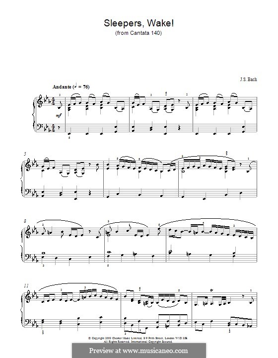 No.1 Wachet auf (Sleepers Awake): para piano (com dedilhado) by Johann Sebastian Bach
