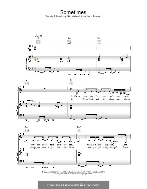 Sometimes (Gabrielle): Para vocais e piano (ou Guitarra) by Jonathan Shorten