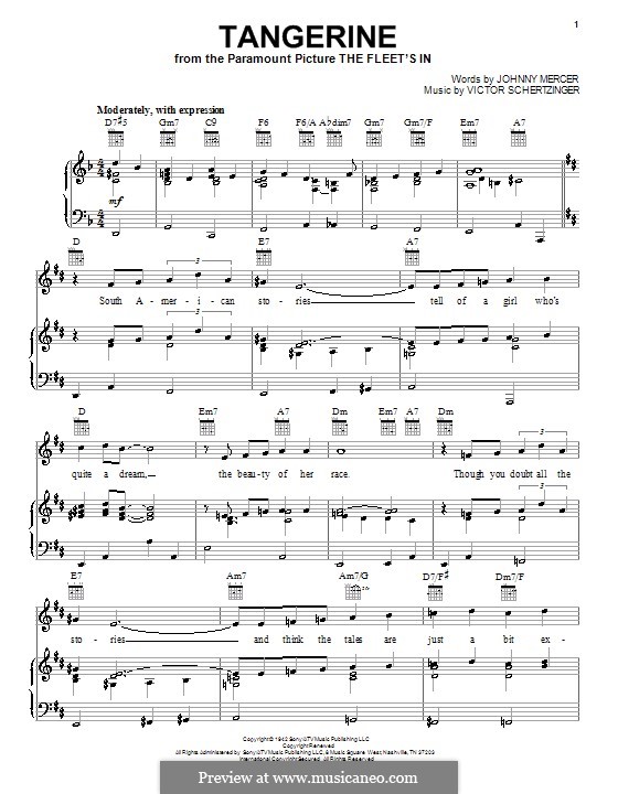 Tangerine: Para vocais e piano (ou Guitarra) by Victor Schertzinger