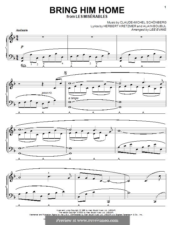Bring Him Home: Para Piano by Claude-Michel Schönberg