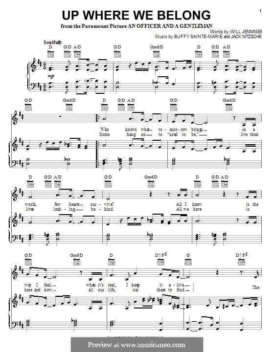 Up Where We Belong (Joe Cocker and Jennifer Warnes): Para vocais e piano (ou Guitarra) by Buffy Sainte-Marie, Jack Nitzsche, Will Jennings