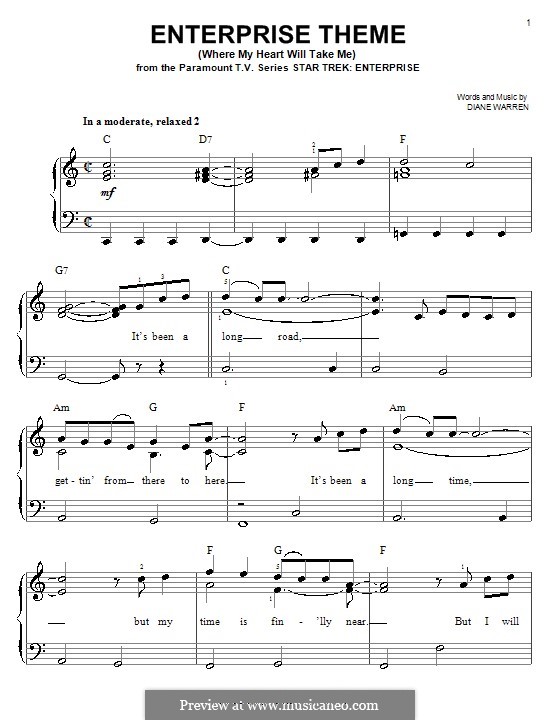 Enterprise Theme (Where My Heart Will Take Me): Facil para o piano by Diane Warren