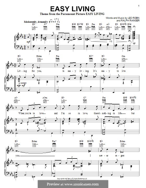 Easy Living (Billie Holiday): Para vocais e piano (ou Guitarra) by Leo Robin, Ralph Rainger