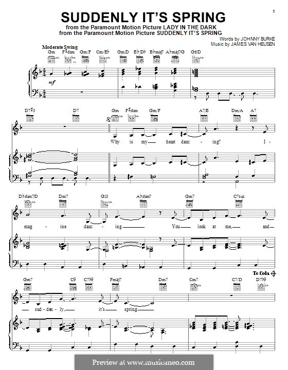 Suddenly It's Spring (Frank Sinatra): Para vocais e piano (ou Guitarra) by Jimmy Van Heusen