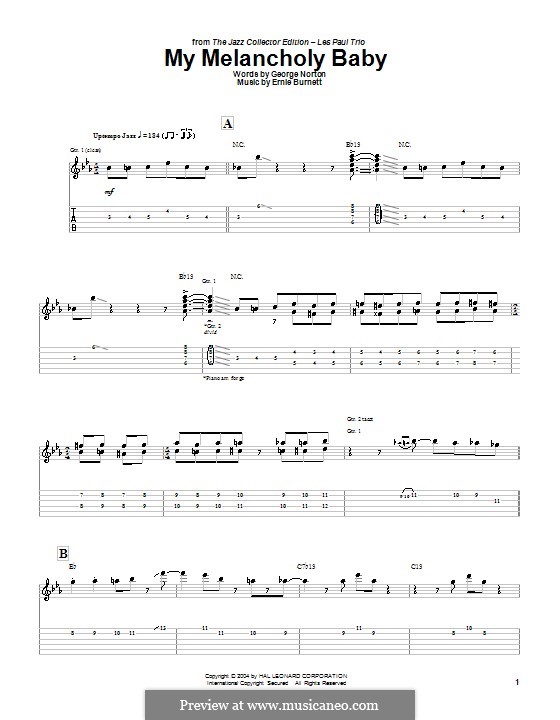 My Melancholy Baby: For guitar with tab (Les Paul) by Ernie Burnett