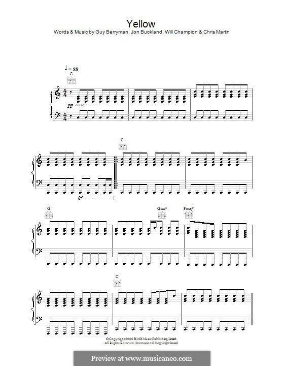 Yellow Sheet Music By Coldplay Piano Vocal Guitar