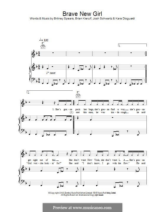 Brave New Girl (Britney Spears): Para vocais e piano (ou Guitarra) by Brian Kierulf, Joshua Schwartz