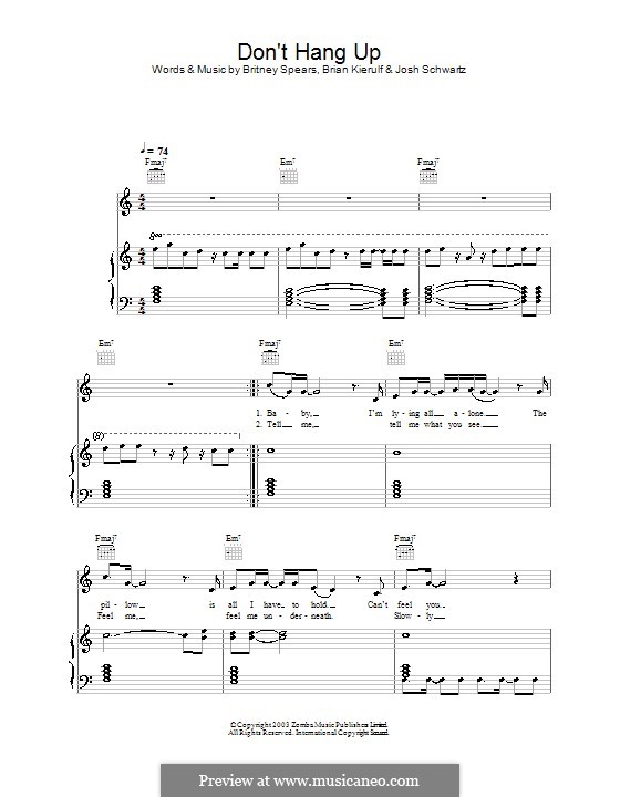 Don't Hang Up (Britney Spears): Para vocais e piano (ou Guitarra) by Brian Kierulf, Joshua Schwartz