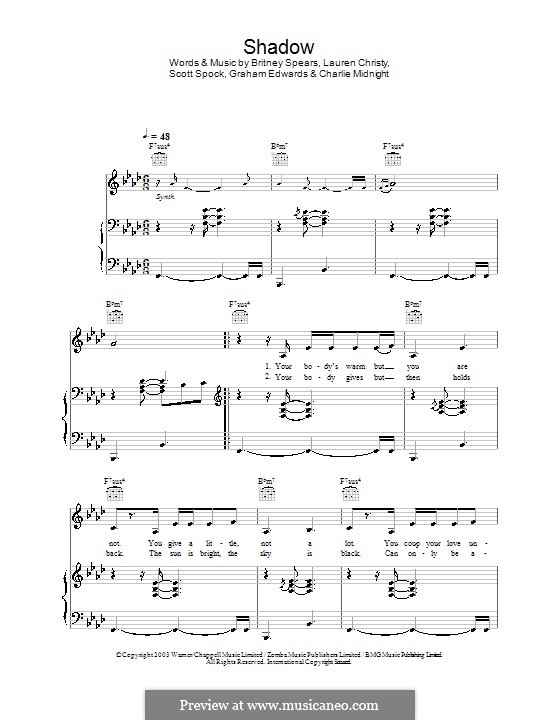 Shadow (Britney Spears): Para vocais e piano (ou Guitarra) by Lauren Christy, Scott Spock