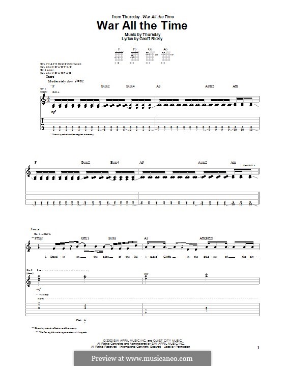 War All the Time (Thursday): Para guitarra com guia by Geoff Rickly