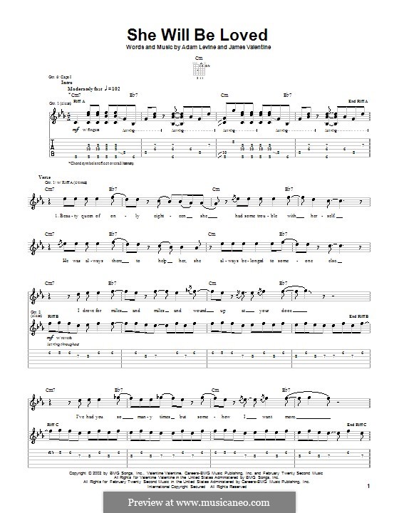 She Will Be Loved (Maroon 5): Para guitarra com guia by Adam Levine, James Valentine