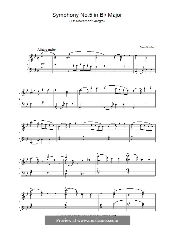 Symphony No.5 in B Flat Major, D.485: Movimento I. versão para piano by Franz Schubert
