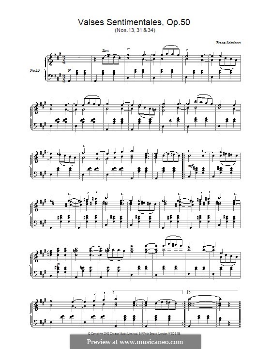 Thirty-Four Sentimental Waltzes, D.779 Op.50: Walzes No.13, 31, 34 by Franz Schubert