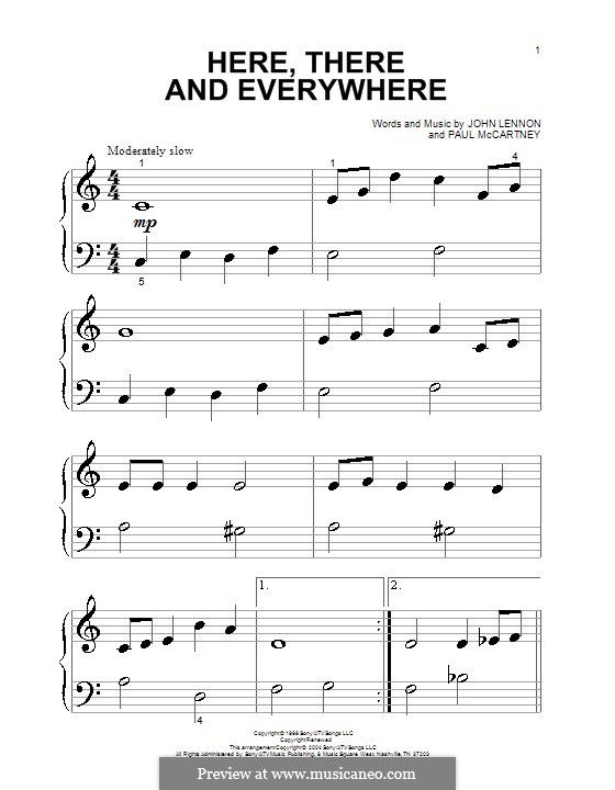Here, There and Everywhere (The Beatles): For piano (ery easy version) by John Lennon, Paul McCartney