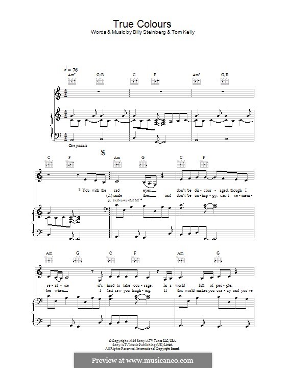 True Colors: Para vocais e piano (ou Guitarra) by Billy Steinberg, Tom Kelly