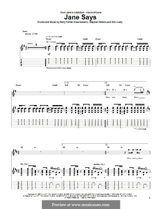 Jane Says (Jane's Addiction): Para guitarra com guia by Dave Navarro, Eric Avery, Perry Farrell, Stephen Perkins
