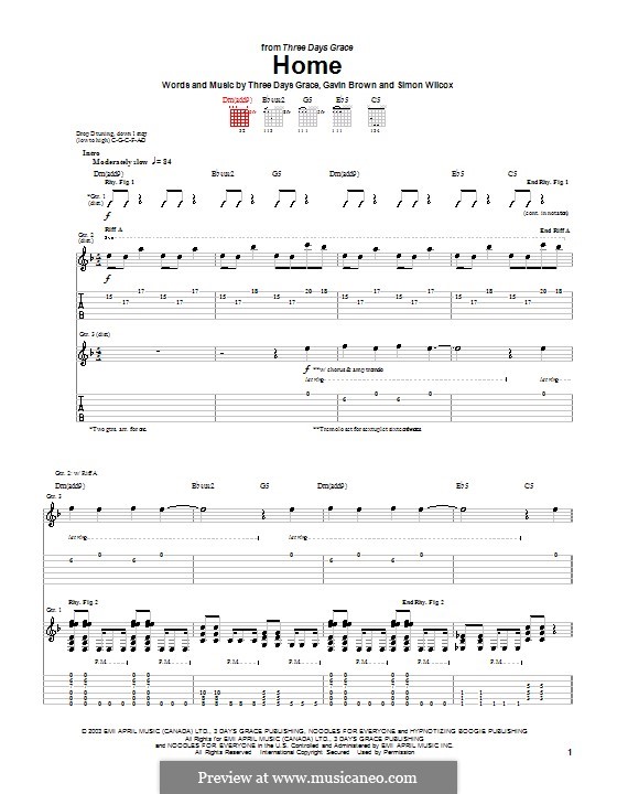 Home (Three Days Grace): Para guitarra com guia by Gavin Brown, Simon Wilcox