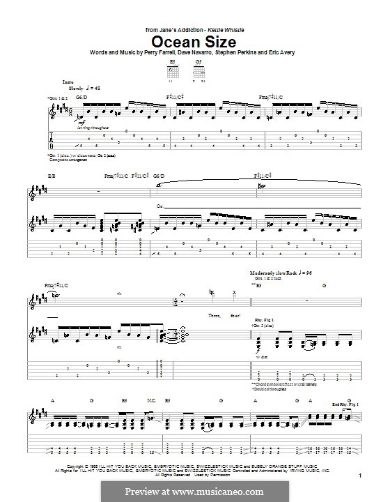 Ocean Size (Jane's Addiction): Para guitarra com guia by Dave Navarro, Perry Farrell, Stephen Perkins