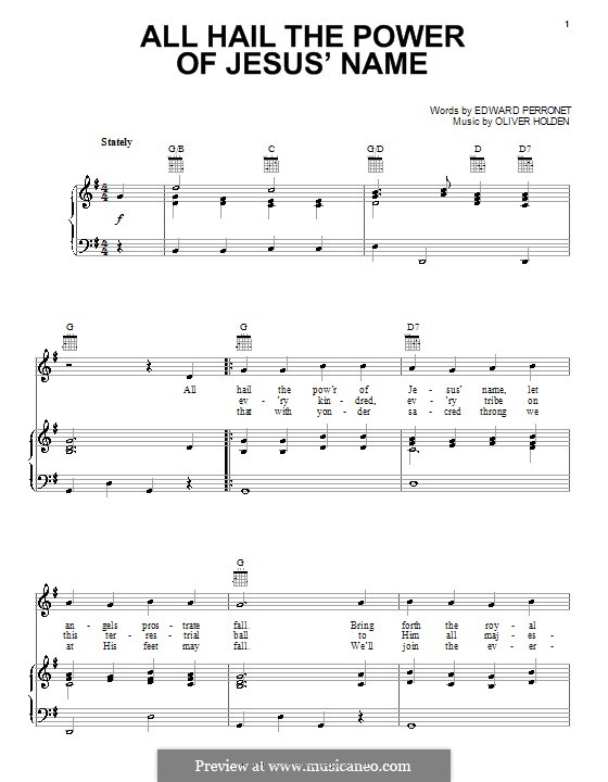 All Hail the Power of Jesus' Name: Para vocais e piano (ou Guitarra) by Oliver Holden