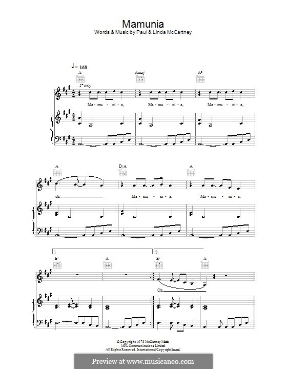 Mamunia (Wings): Para vocais e piano (ou Guitarra) by Linda McCartney, Paul McCartney