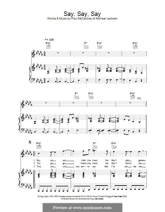 Say Say Say: Para vocais e piano (ou Guitarra) by Michael Jackson, Paul McCartney