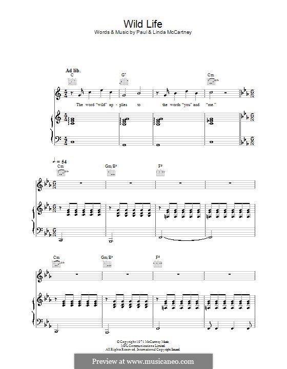 Wild Life (Wings): Para vocais e piano (ou Guitarra) by Linda McCartney, Paul McCartney