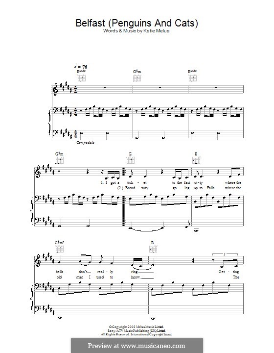 Belfast (Penguins and Cats): Para vocais e piano (ou Guitarra) by Katie Melua