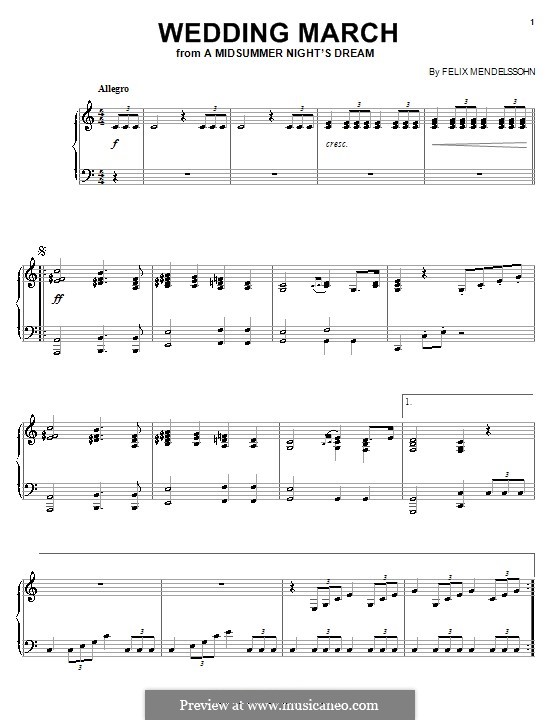 Wedding March (Printable Scores): Para Piano by Felix Mendelssohn-Bartholdy