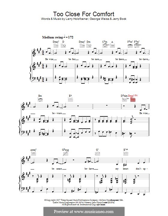 Too Close for Comfort: Para vocais e piano (ou Guitarra) by George David Weiss, Jerry Bock, Larry Holofcener