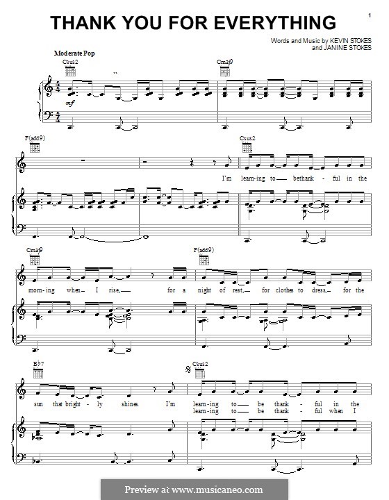 Thank You for Everything: Para vocais e piano (ou Guitarra) by Janine Stokes
