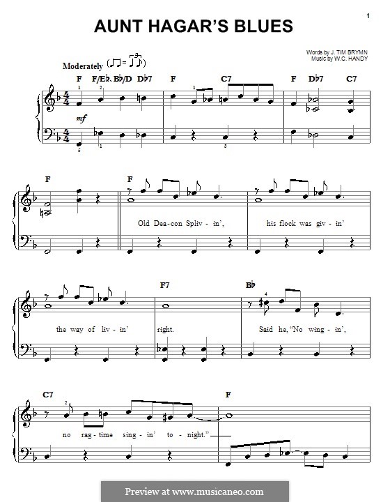 Aunt Hagar's Blues: Facil para o piano by William Christopher Handy
