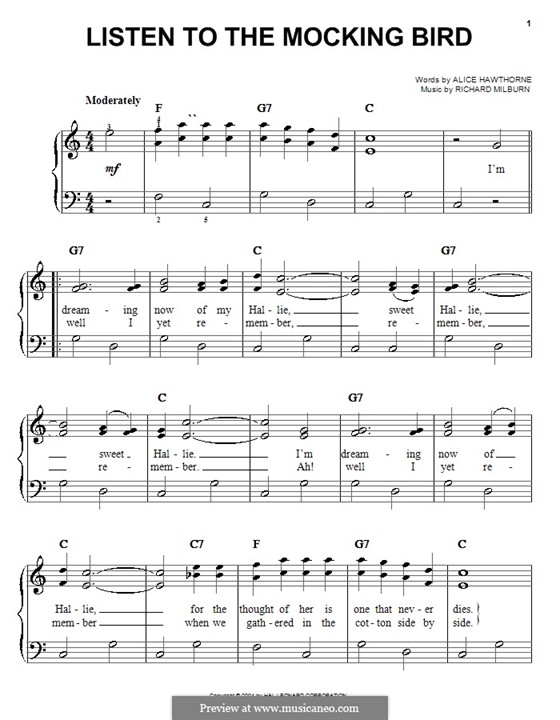 Listen to the Mocking Bird: Facil para o piano by Richard Milburn