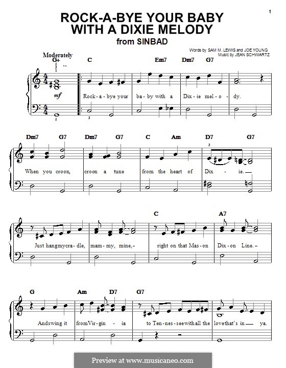 Rock-a-Bye Your Baby with a Dixie Melody (Al Jolson): Facil para o piano by Jean Schwartz