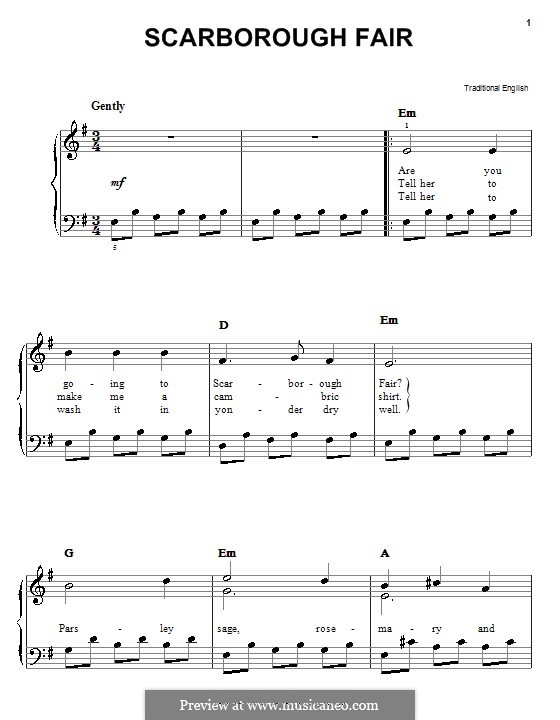 Scarborough Fair (Ptintable scores): Para Piano by folklore