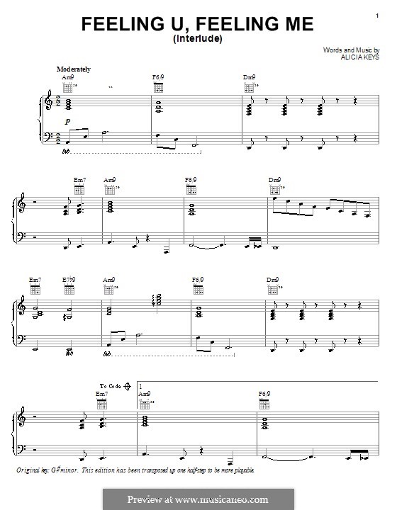 Feeling U, Feeling Me (Interlude): Para vocais e piano (ou Guitarra) by Alicia Keys