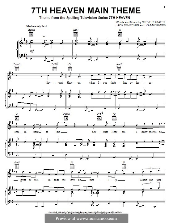 7th Heaven Main Theme (Steve Plunkett): Para vocais e piano (ou Guitarra) by Jack Tempchin, Johnny Rivers