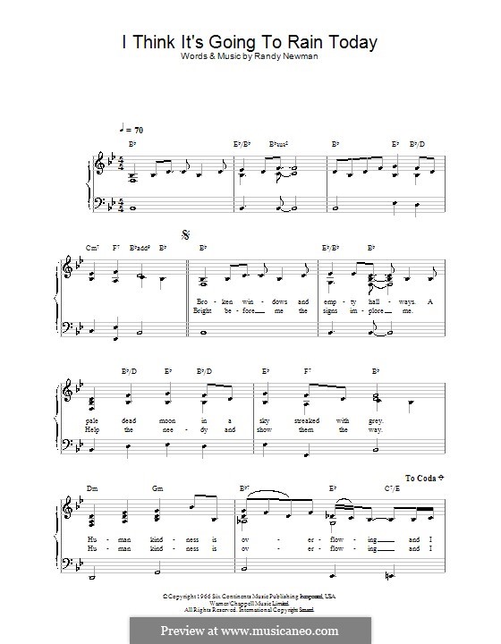 I Think it's Going to Rain Today (Katie Melua): Facil para o piano by Randy Newman