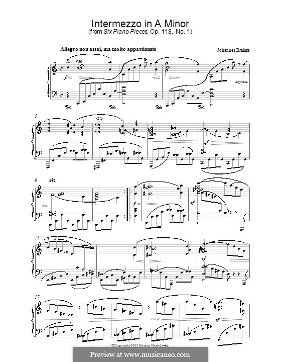 Six Pieces, Op.118: No.1 Intermezzo in A Minor by Johannes Brahms