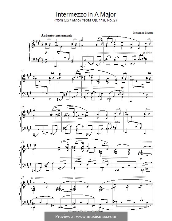 Six Pieces, Op.118: No.2 Intermezzo in A Major by Johannes Brahms
