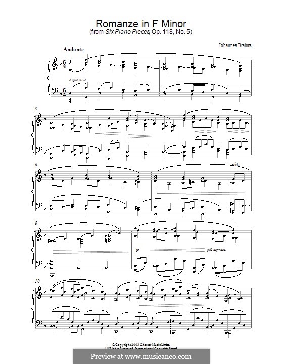 Six Pieces, Op.118: No.5 romantica by Johannes Brahms