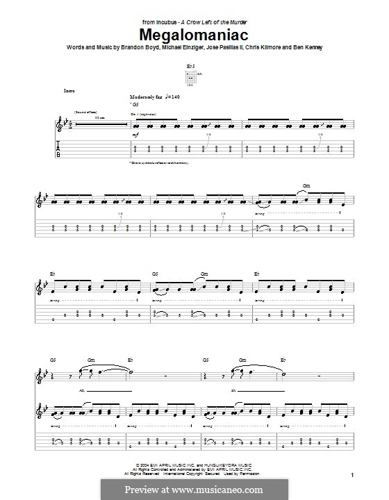 Megalomaniac (Incubus): Para guitarra com guia by Ben Kenney, Brandon Boyd, Chris Kilmore, Jose Pasillas II, Michael Einziger