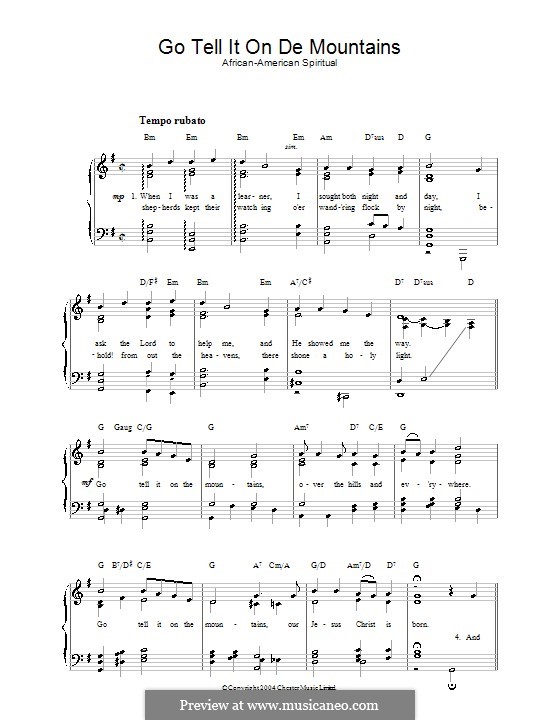 Go, Tell it on the Mountain (Printable Scores): Para vocais e piano by folklore