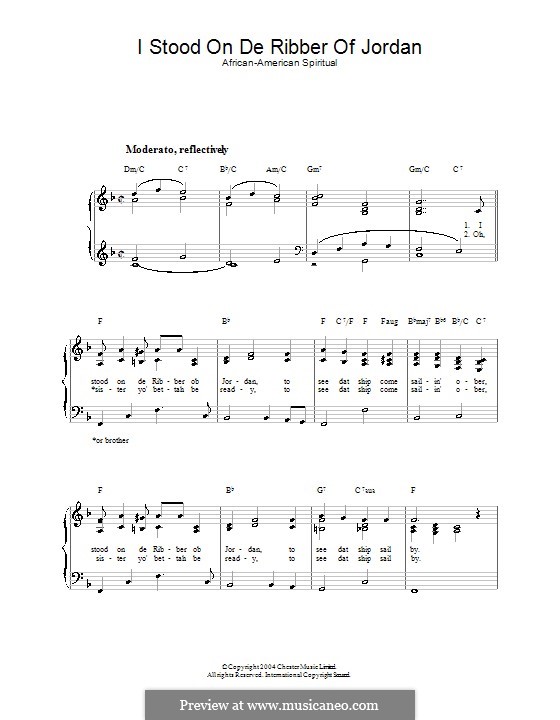 I Stood on de Ribber of Jordan: Para vocais e piano by folklore