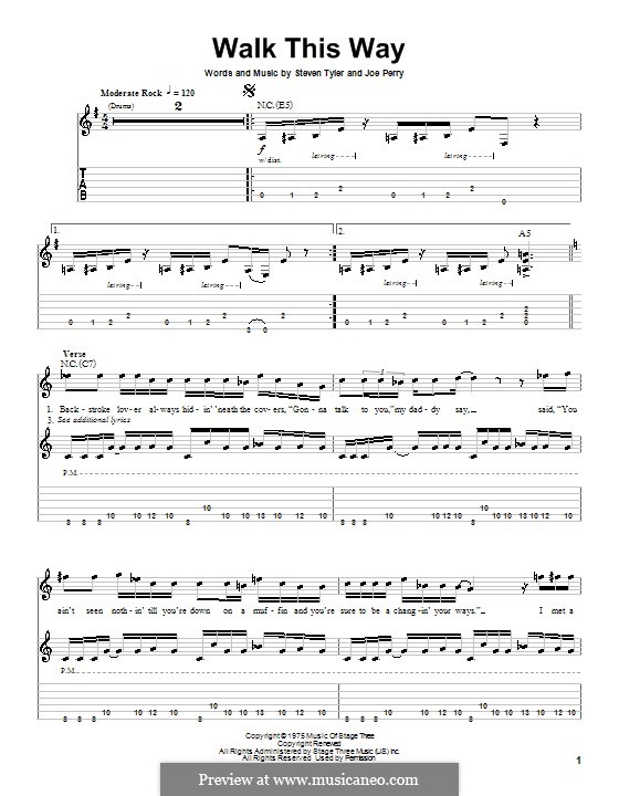 Walk This Way (Aerosmith and Run D.M.C.): Para Guitarra by Joe Perry, Steven Tyler
